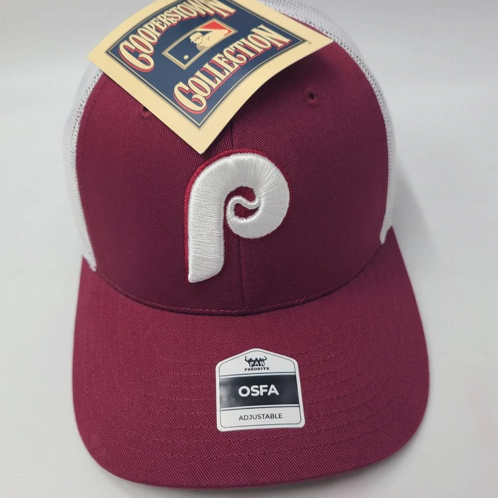 Philadelphia Phillies Hat Snapback Trucker Mesh Fan Favorite Maroon White MLB